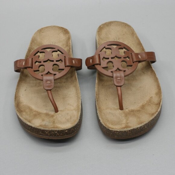 Tory Burch Ladies 8.5 Miller Cloud Cuoio Brown Calf Leather Cork Thongs Sandals - Picture 5 of 12